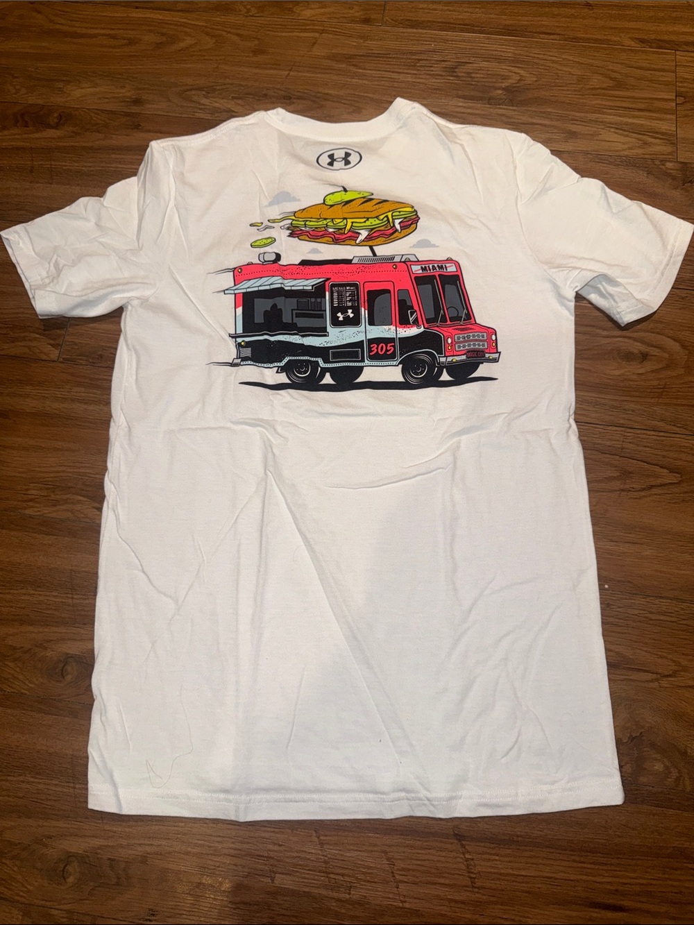 Under Armour White Tee with Red Cuban Miami Food Truck